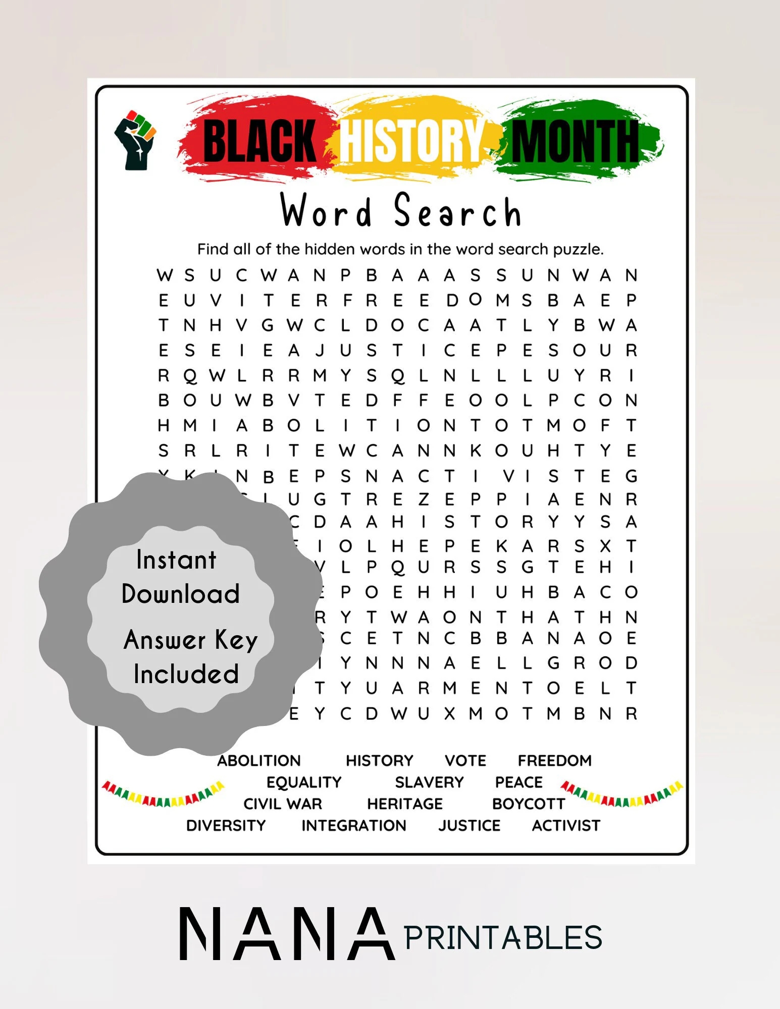 Black History Word Search Game Fun Educational Game Kids Black History Month African American History School Quiz Kids instant Download Etsy Sweden