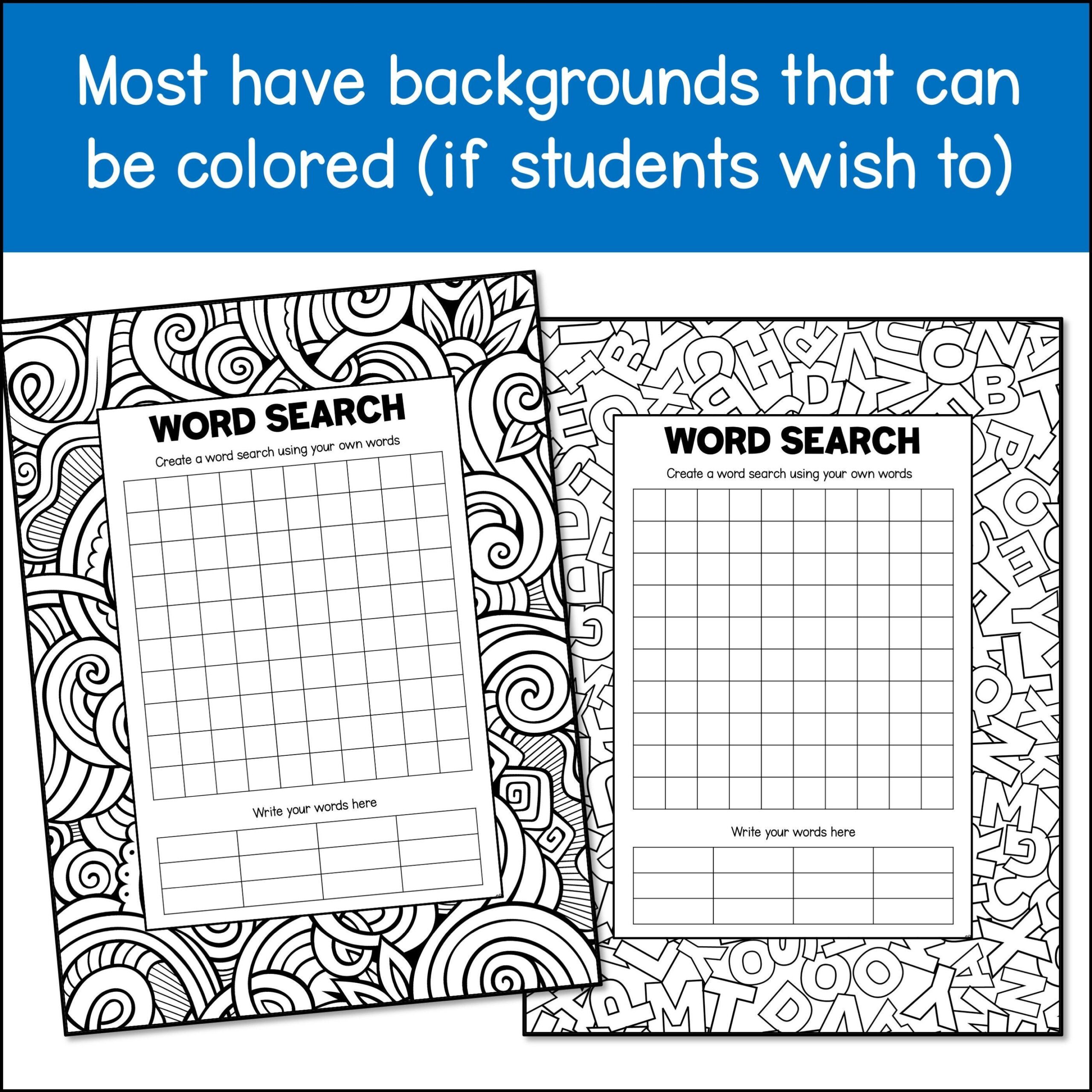 Blank Word Search Templates For Kids Printable PDF Blank Puzzle Pages For Students Wordsearches With Backgrounds To Color Homeschool Fun Etsy