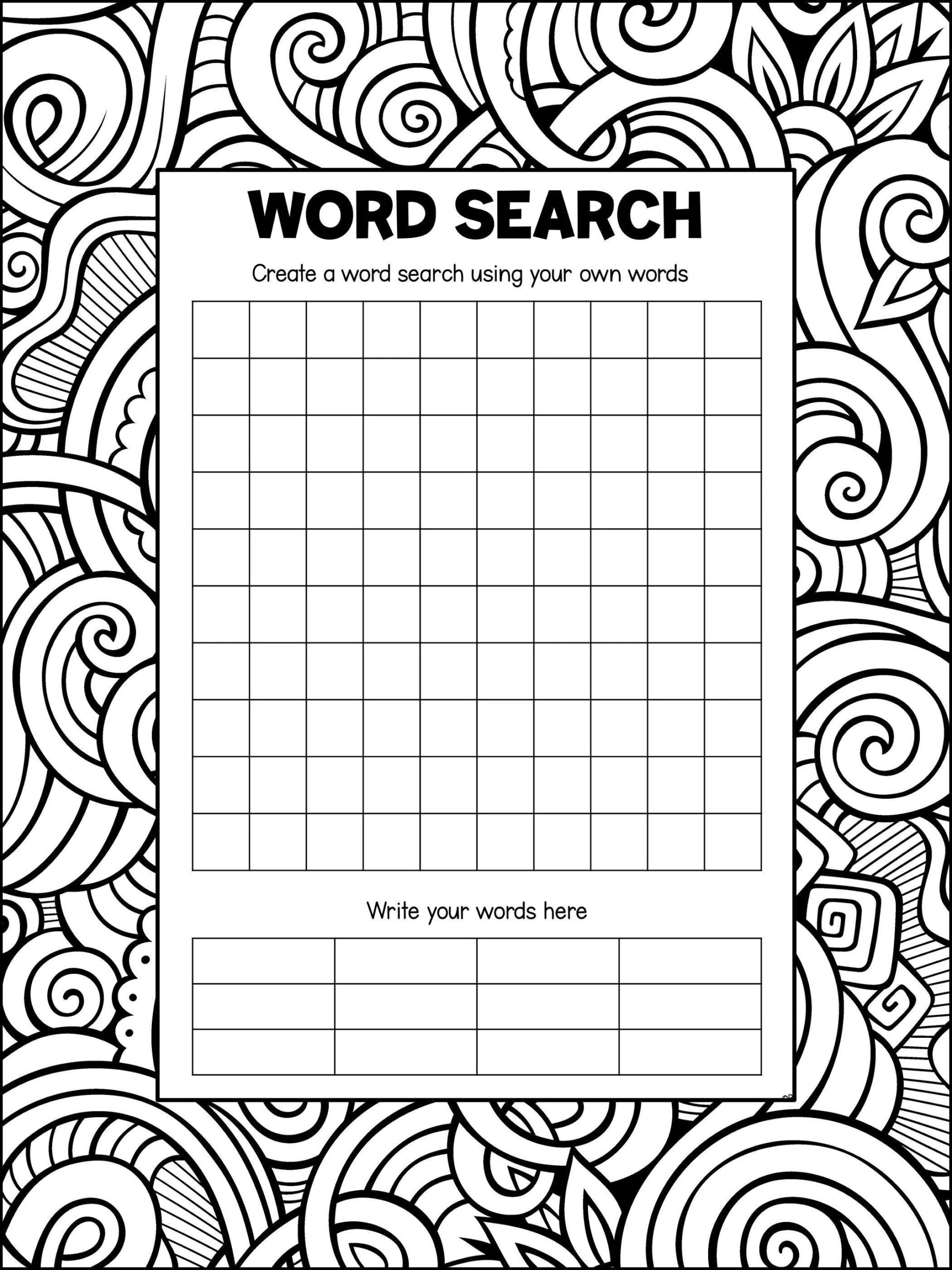 Blank Word Search Templates For Kids Printable PDF Blank Puzzle Pages For Students Wordsearches With Backgrounds To Color Homeschool Fun Etsy