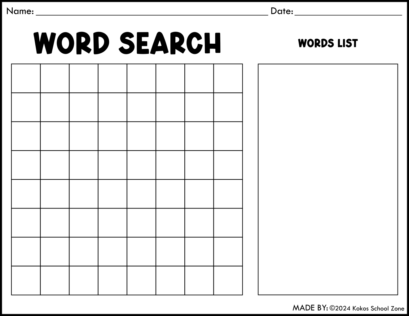 Blank Word Search Templates Printable Teaching Resources