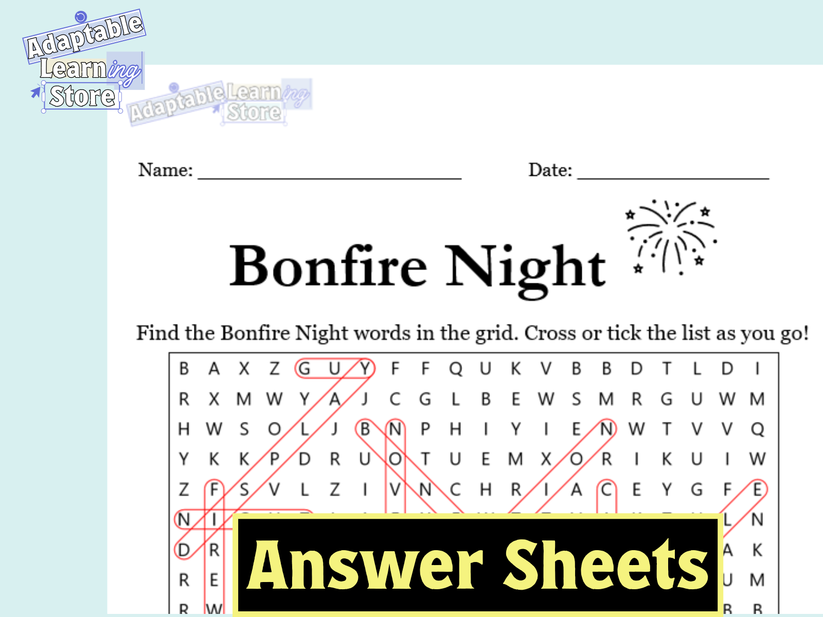 Bonfire Night Word Puzzle Pack Teaching Resources