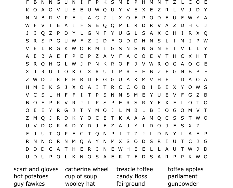 BONFIRE NIGHT Word Search WordMint