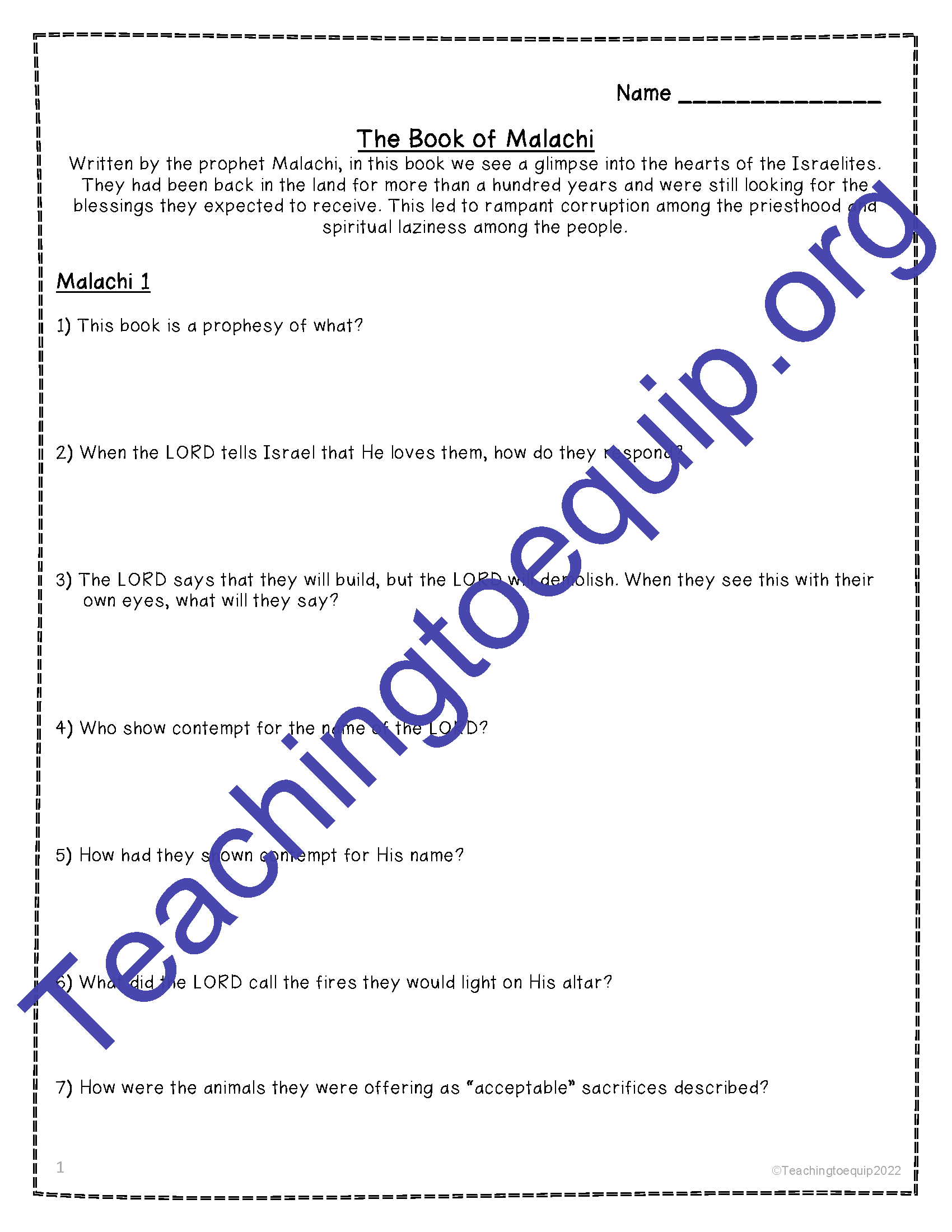 Free Printable Word Search Malachi