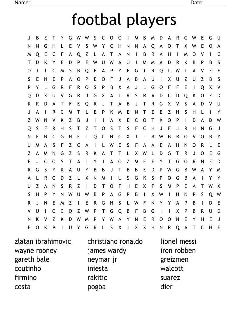 Brazil Soccer Team Players Word Search WordMint
