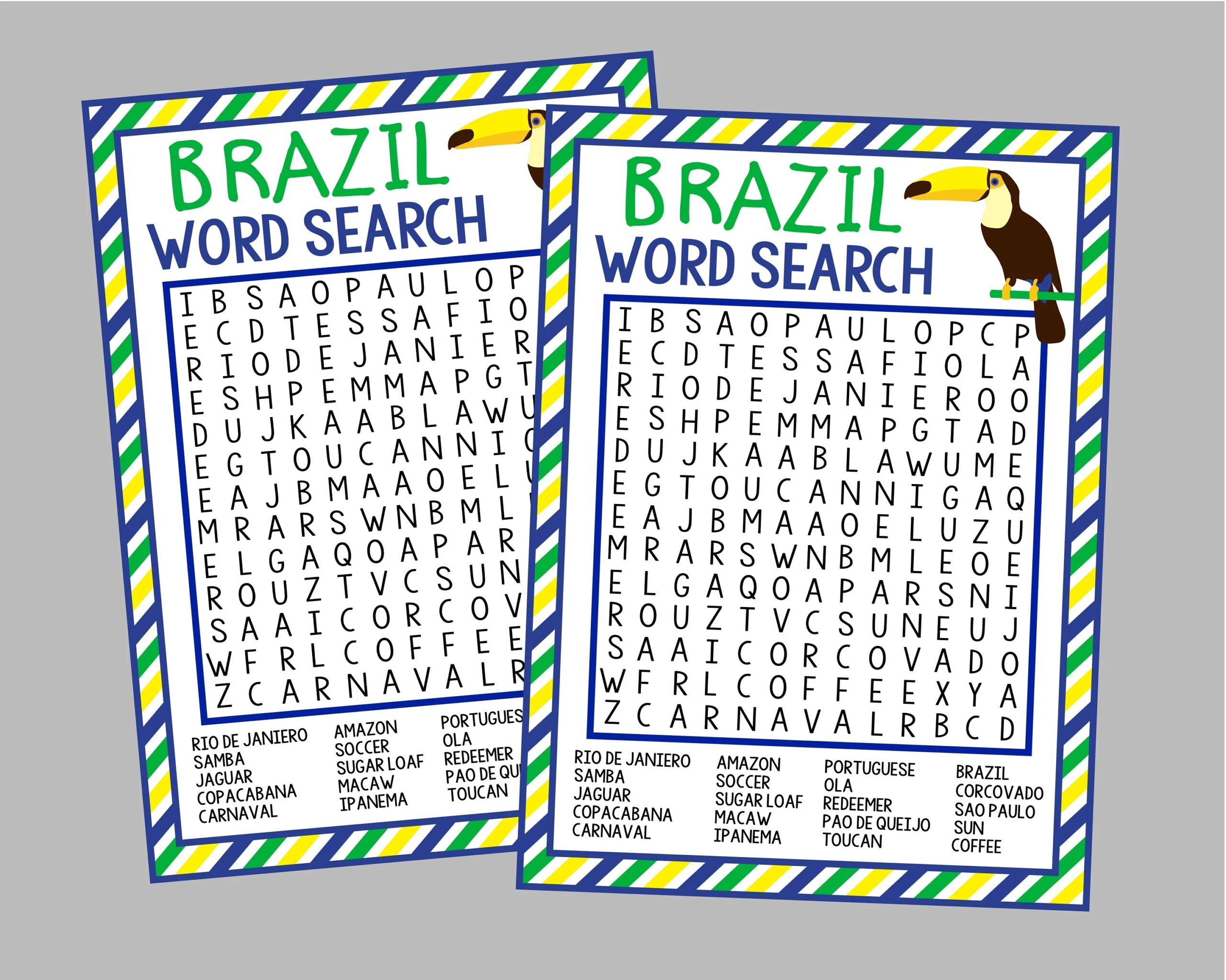 Brazil Word Search Game Printable Word Search Instant Digital Download Brazil Carnaval Travel Party Games Etsy Israel