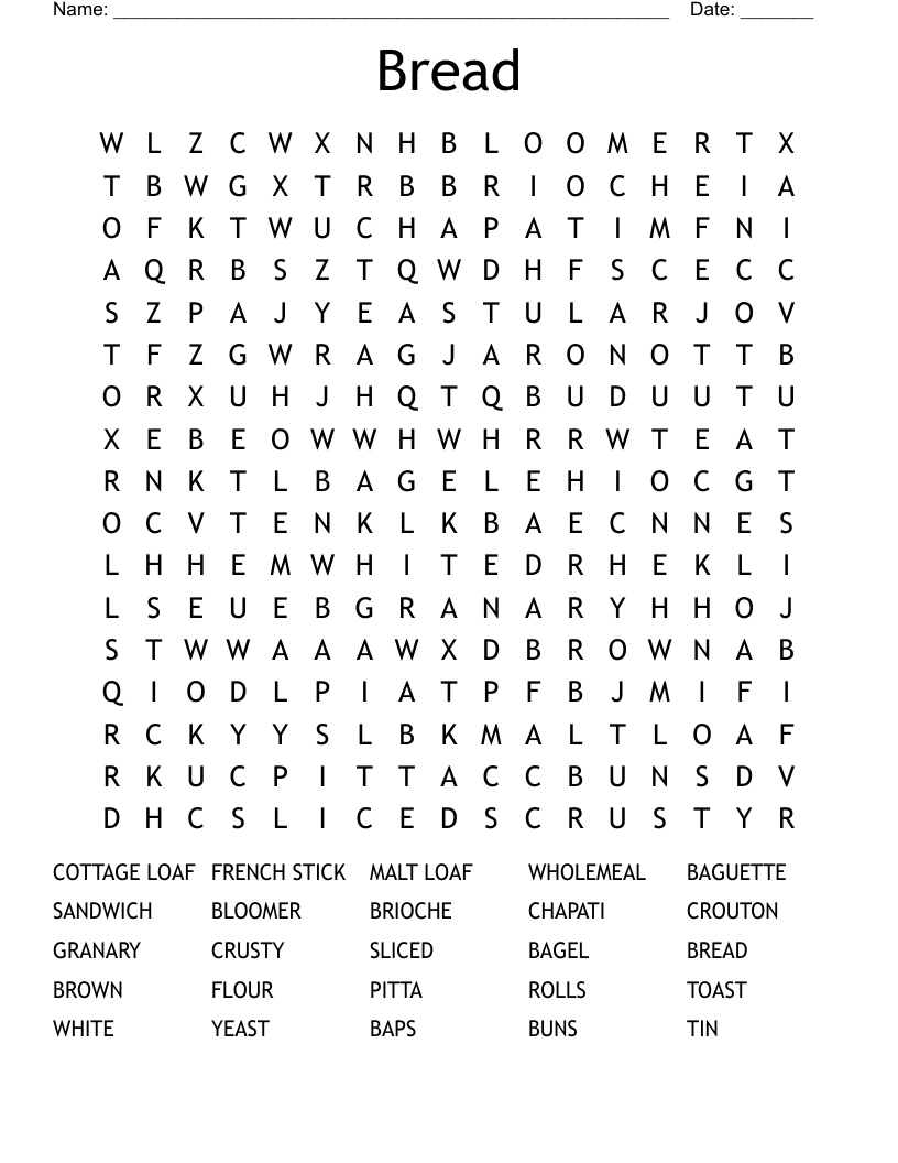 Bread Word Search WordMint