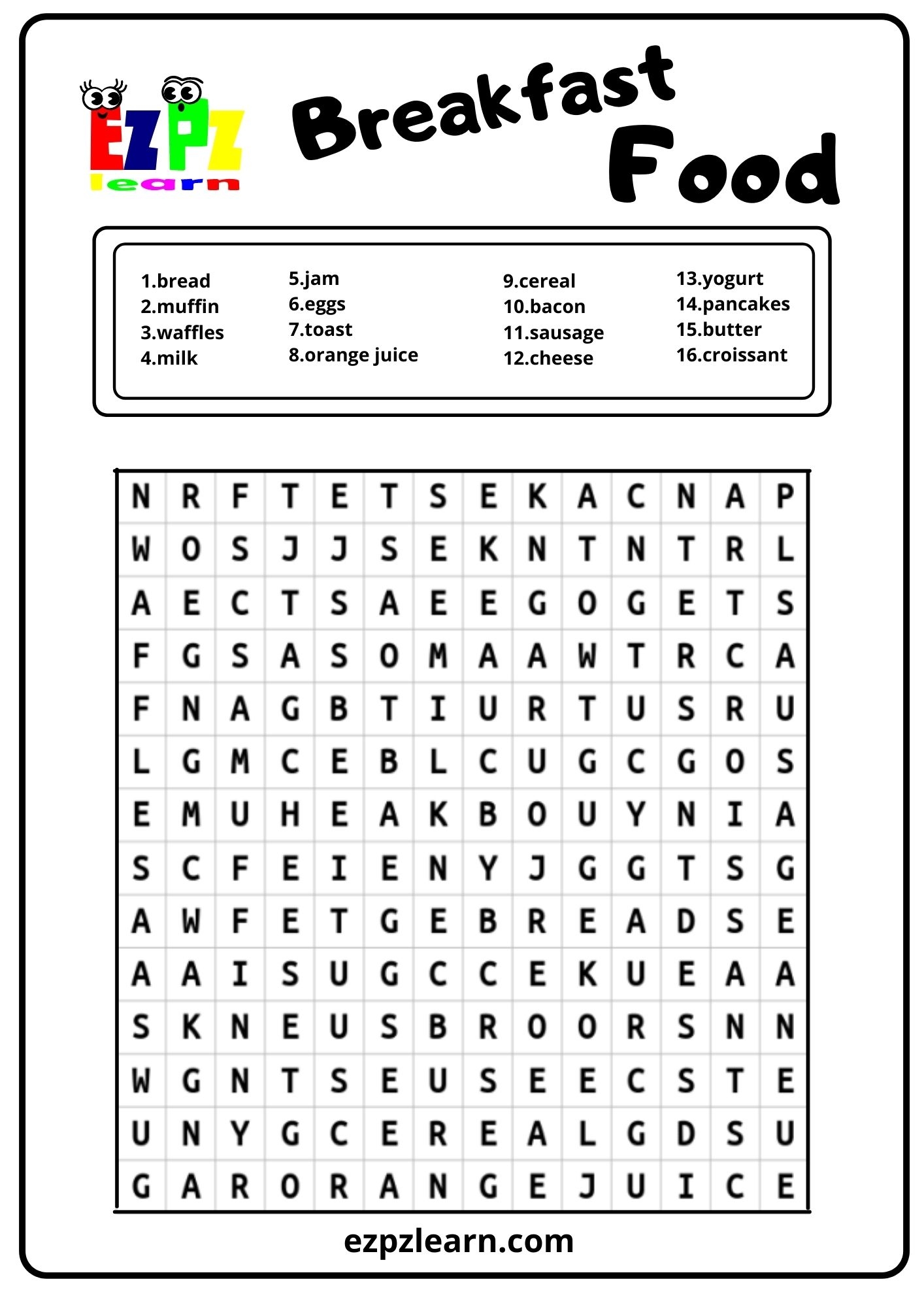 Bread Word Search Printable