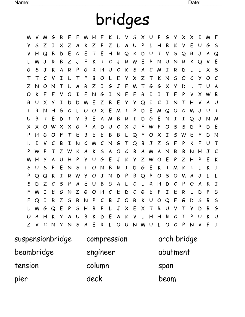 Bridges Word Search WordMint