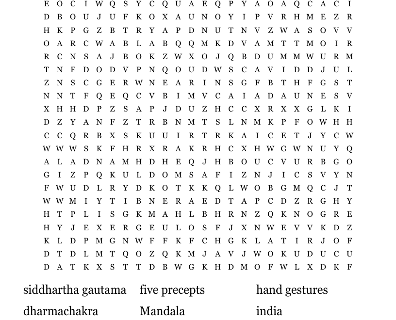 Buddhism Puzzle Word Search WordMint
