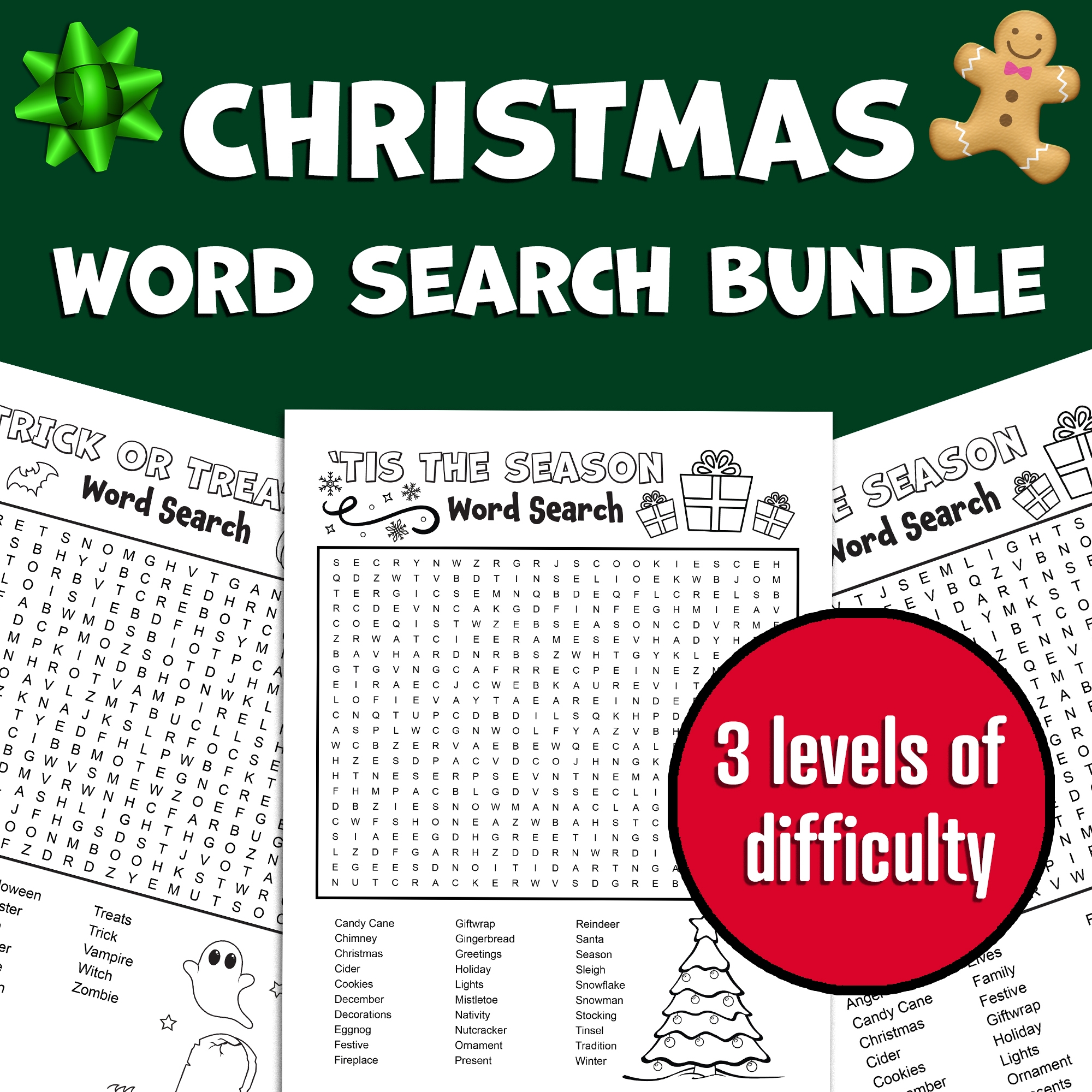 BUNDLE Christmas Word Search Puzzle Easy Medium Hard Winter Word Search Made By Teachers