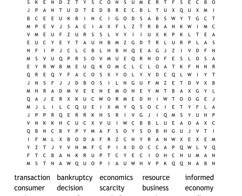 Business And Economics Word Search WordMint