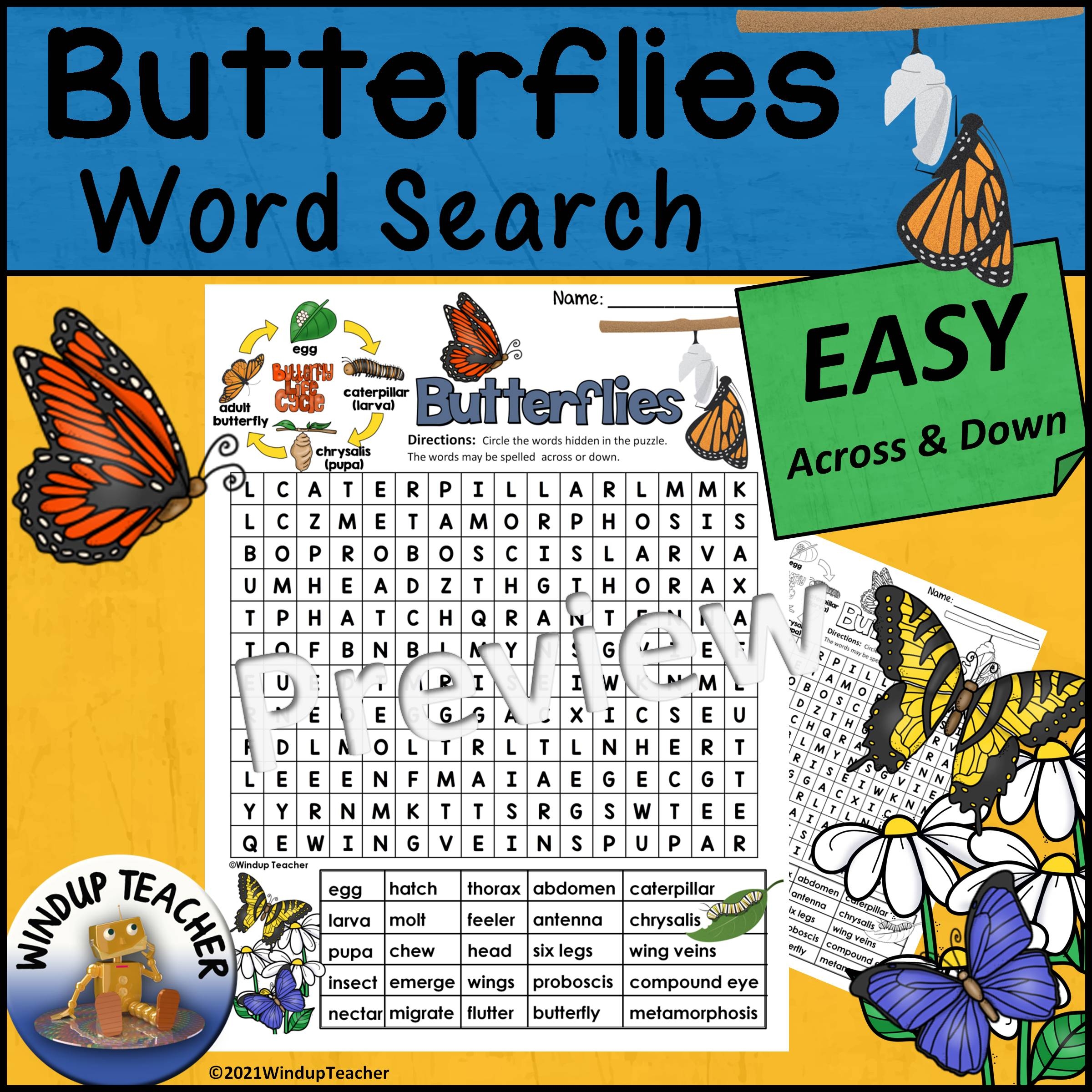 Butterfly Word Search Printable Worksheets