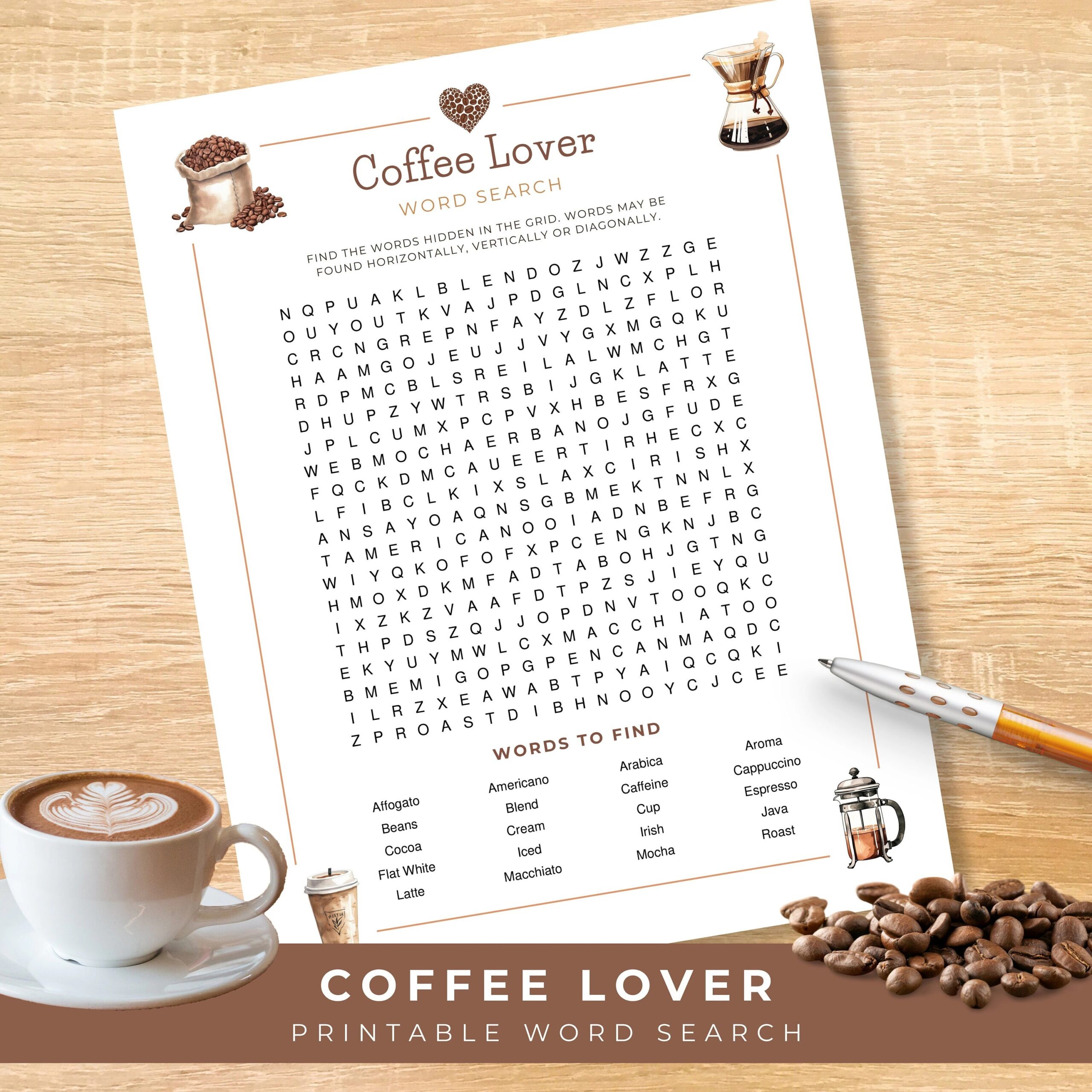 Printable Word Search Coffee