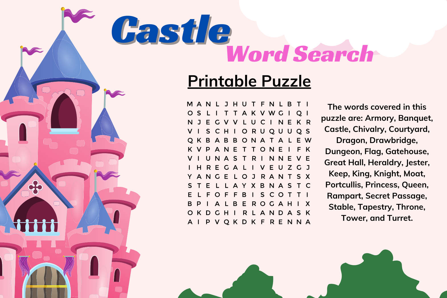 Buy High quality Stock Photo Graphics Fonts Design Templates Castle Word Search Printable Puzzles