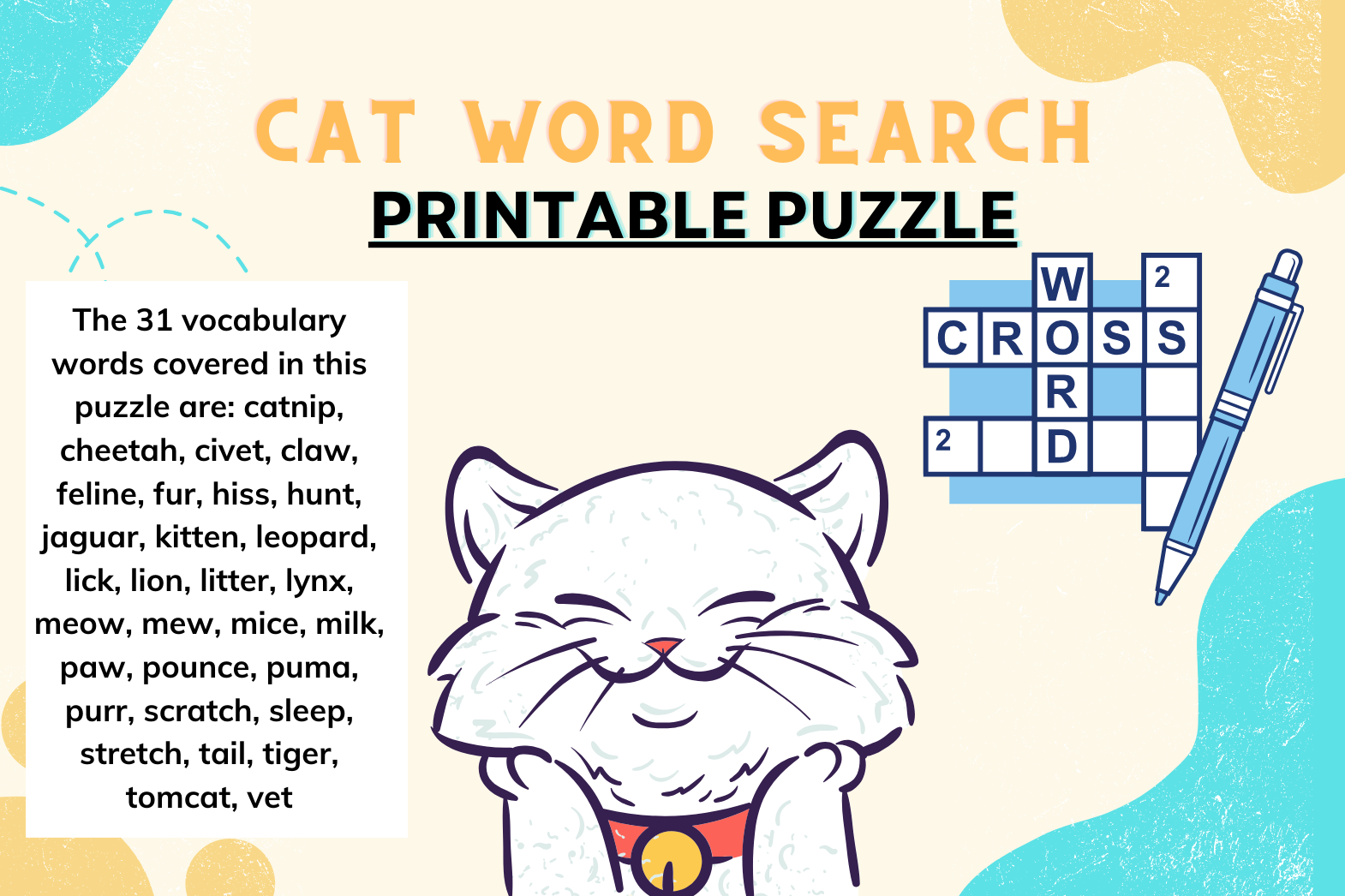 Buy High quality Stock Photo Graphics Fonts Design Templates Cat Word Search Printable Puzzles