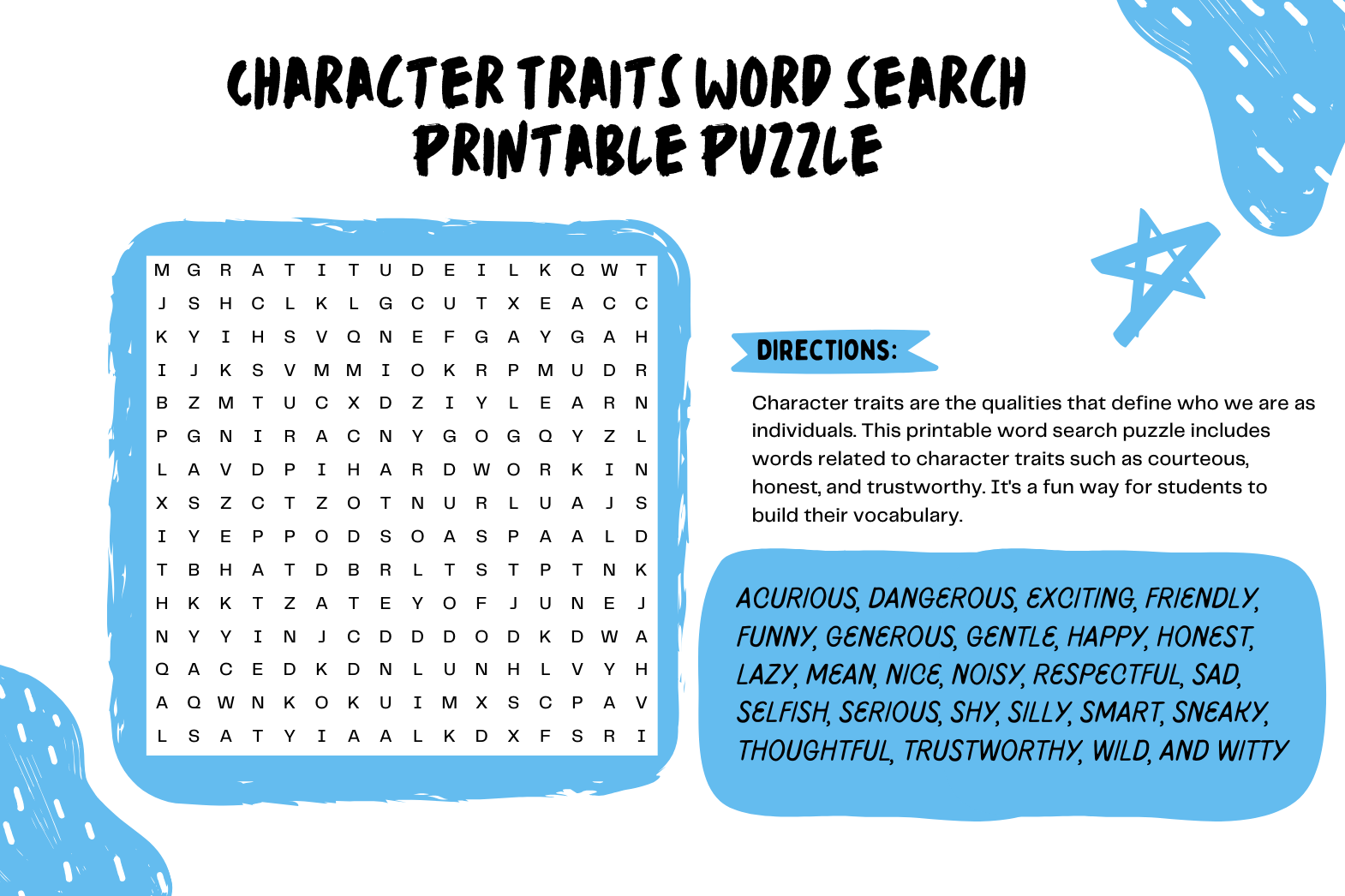 Buy High quality Stock Photo Graphics Fonts Design Templates Character Traits Word Search Printable Puzzle