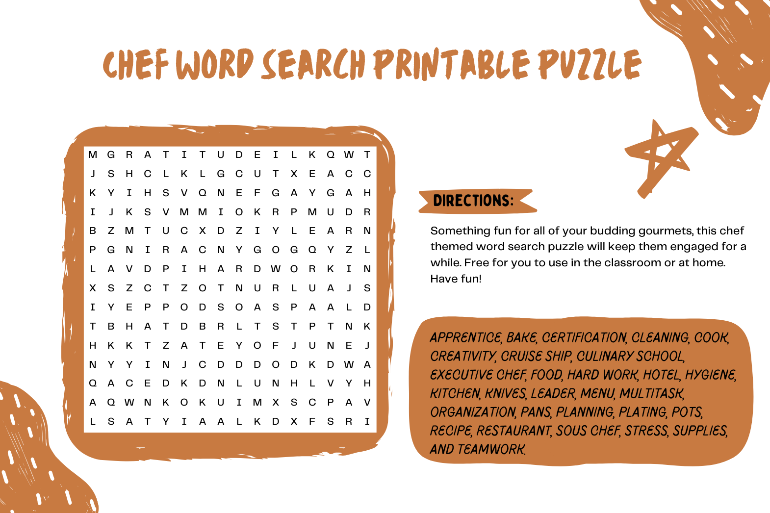Buy High quality Stock Photo Graphics Fonts Design Templates Chef Word Search Printable Puzzles