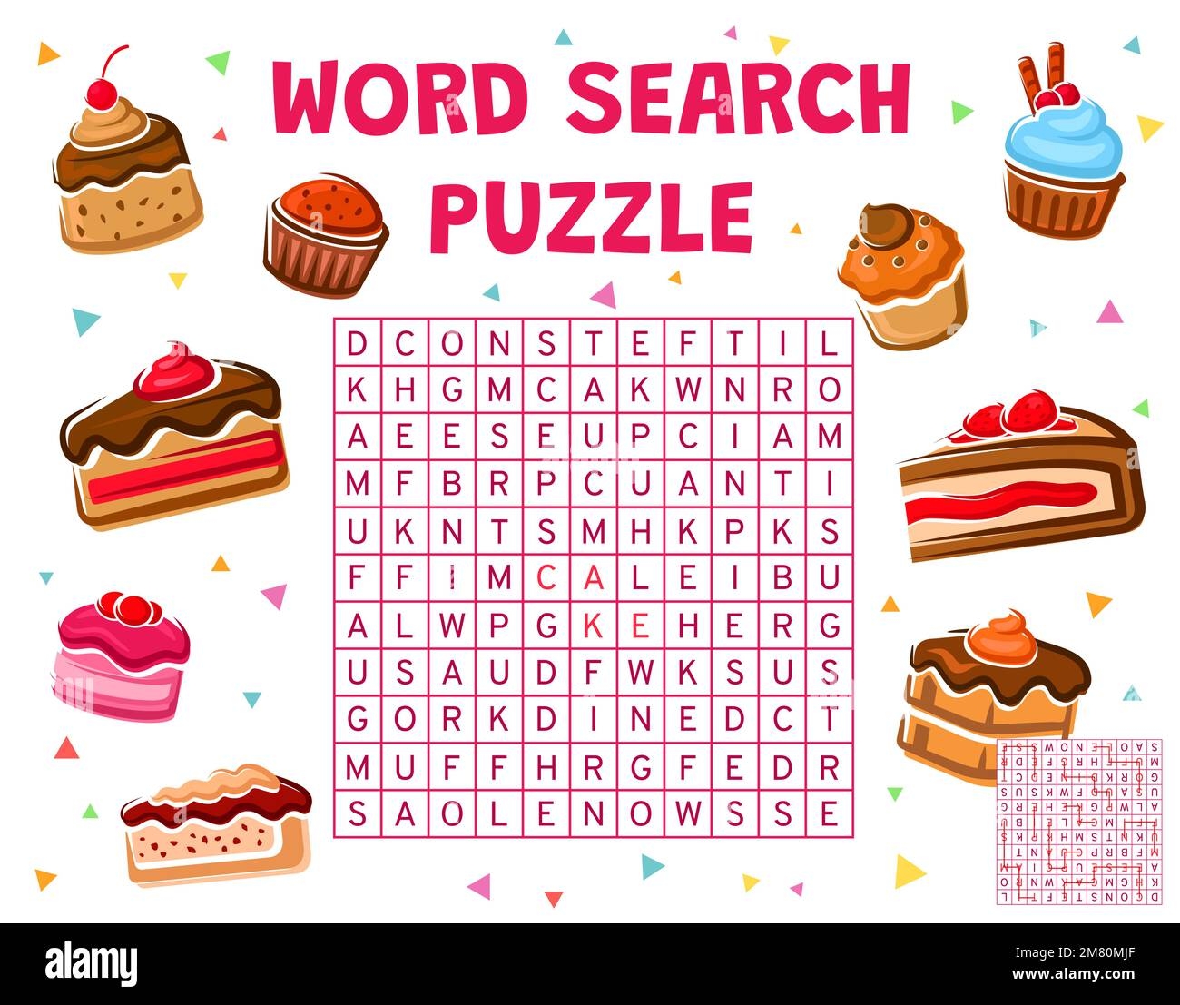Cakes Cupcakes And Pie Word Search Puzzle Game Vector Worksheet Quiz Riddle Grid To Search And