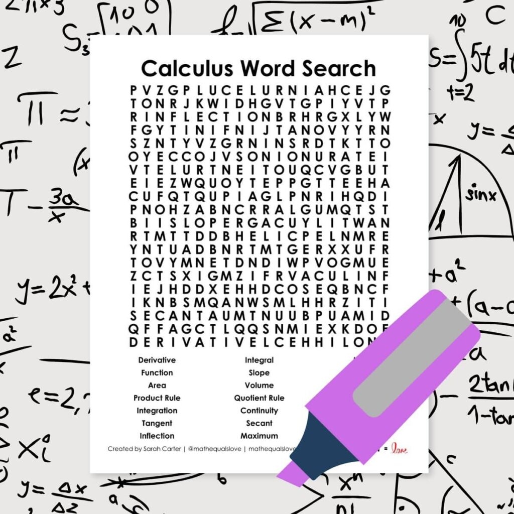Equations Word Search Printable