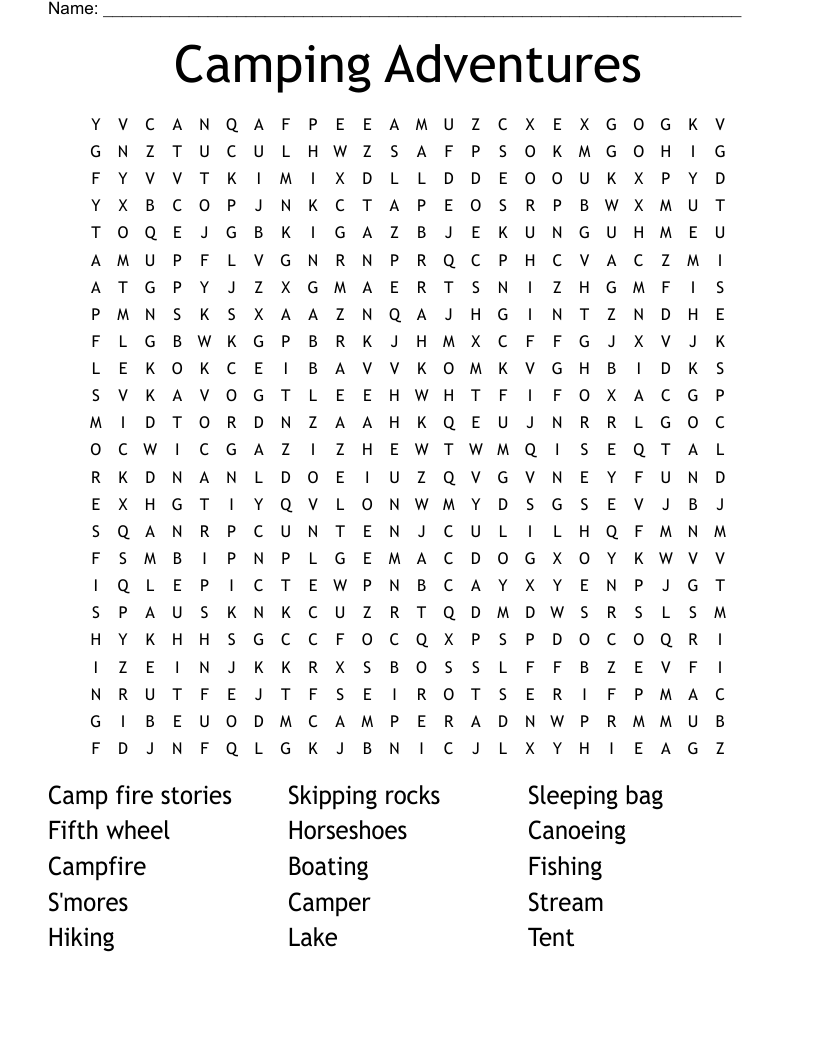 Camping Adventures Word Search WordMint