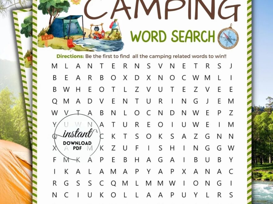 Camping Word Search Camping Activities For Kids Adults Camping Game Printable Campground Games Summer Camp Word Search Camping Ideas Etsy