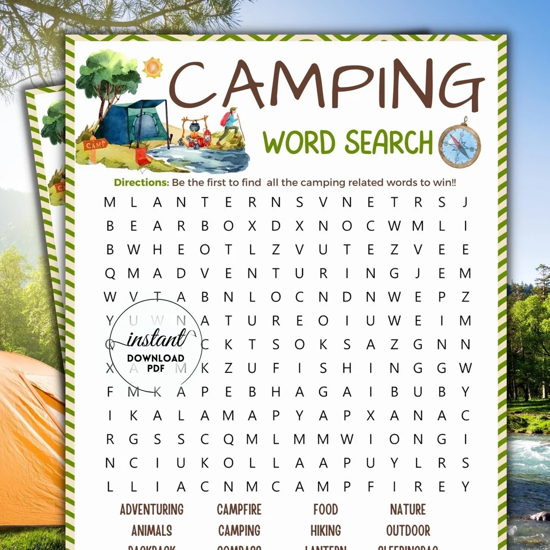 Camping Word Search Camping Activities For Kids Adults Camping Game Printable Campground Games Summer Camp Word Search Camping Ideas Etsy