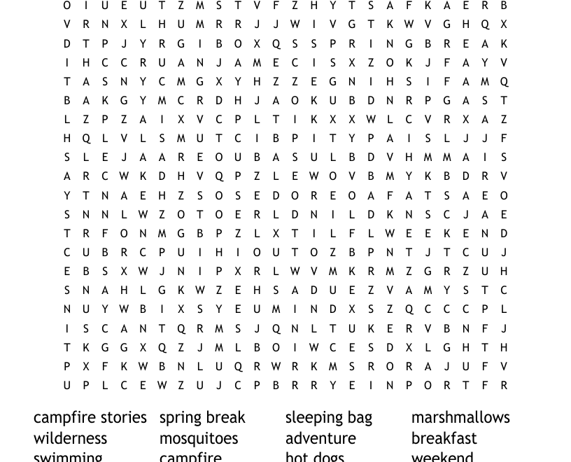 Camping Word Search WordMint