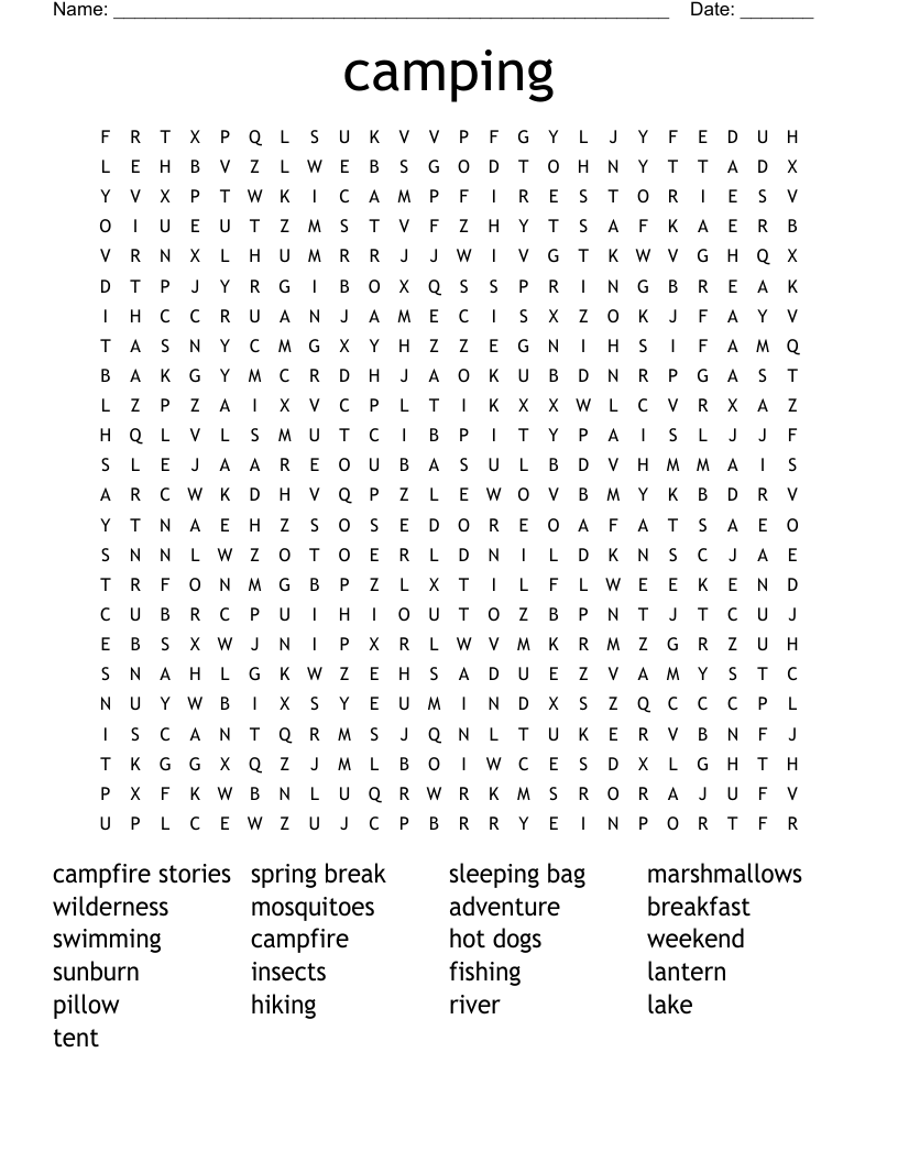 Camping Word Search WordMint