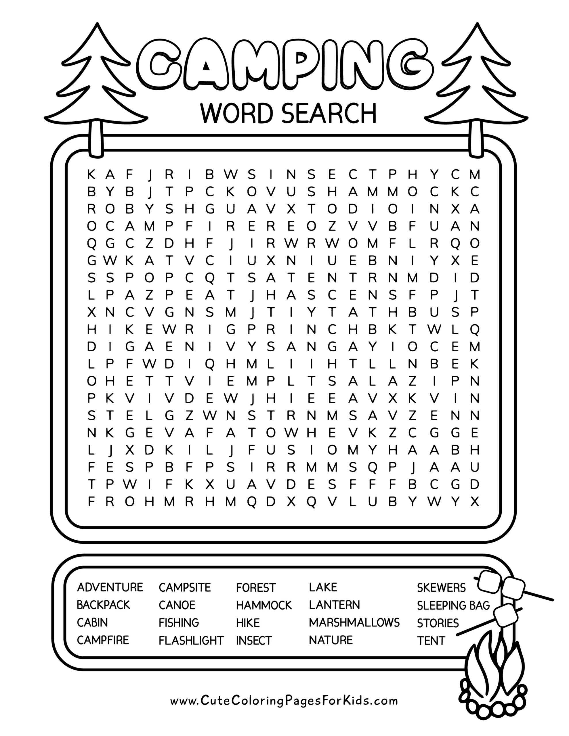 Camp Themed Word Searches Printables