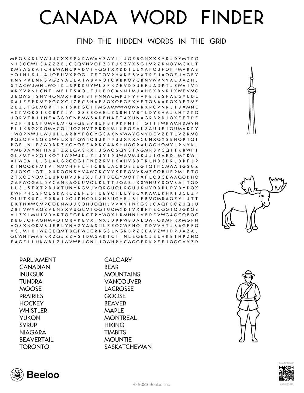 Canada themed Word Searches Beeloo Printable Crafts And Activities For Kids