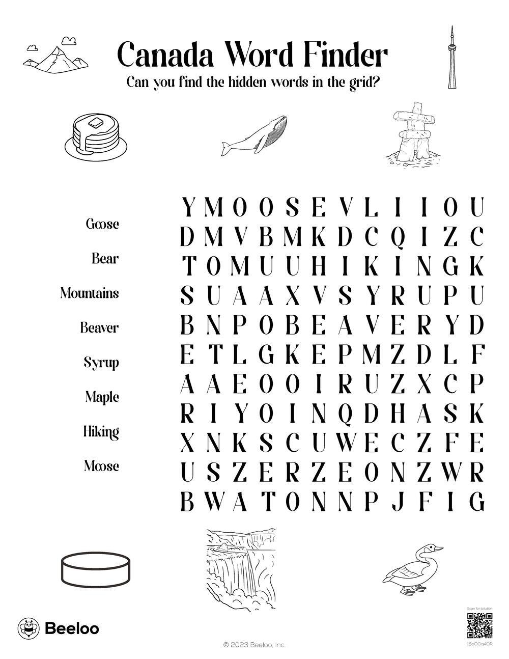 Canada themed Word Searches Beeloo Printable Crafts And Activities For Kids