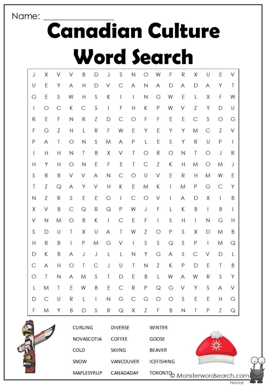 Canadian Culture Word Search Monster Word Search Worksheets Library