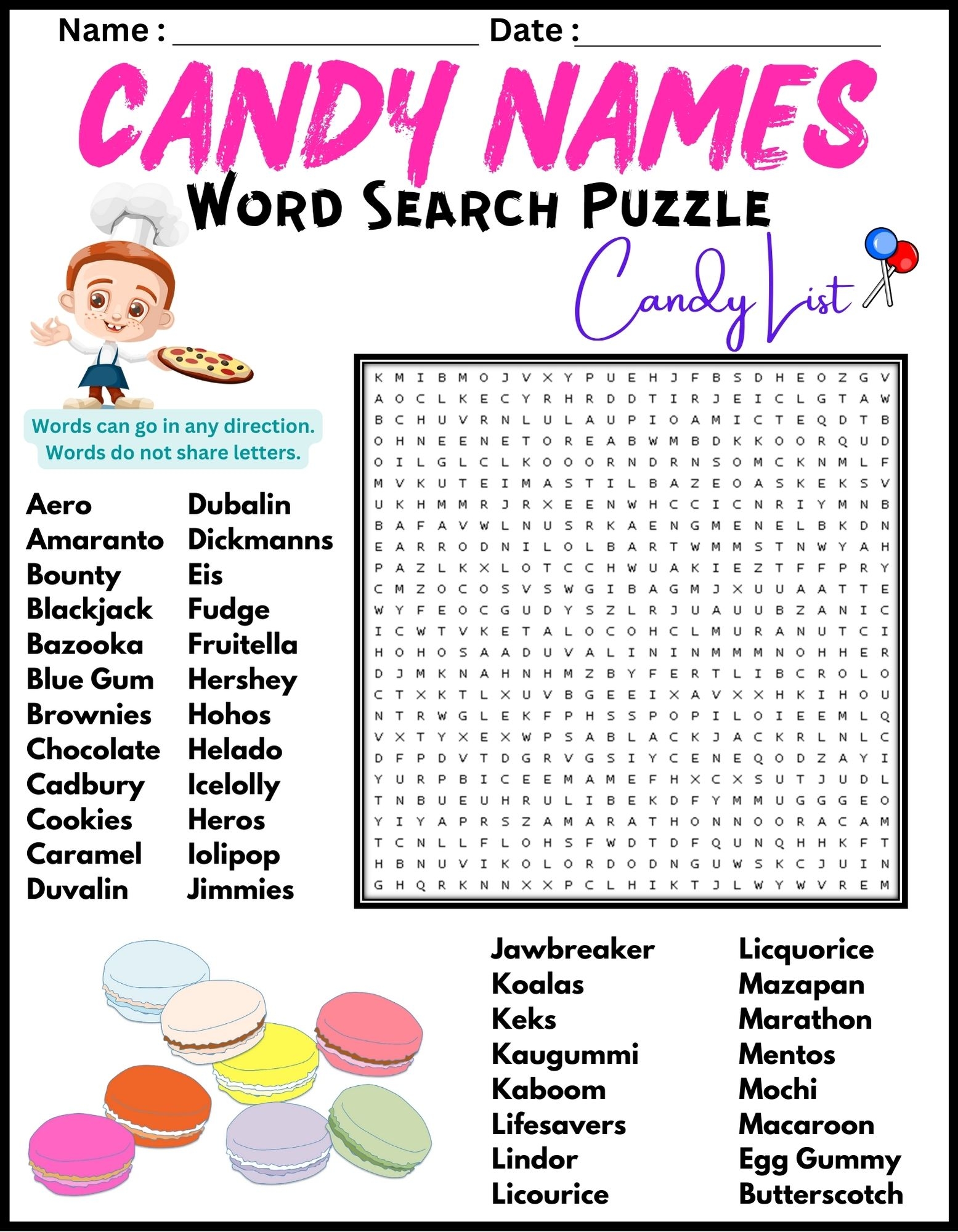 CANDY BARS Word Search Puzzle Worksheet Activity Candy List Made By Teachers