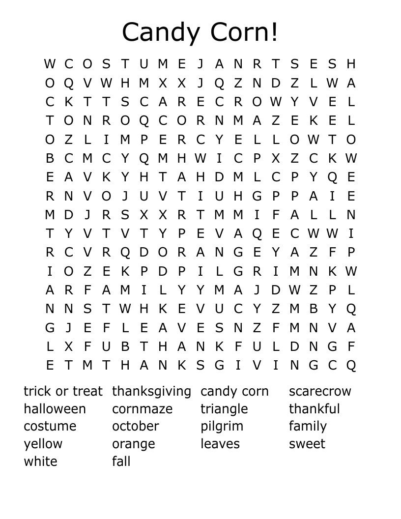 Candy Corn Word Search WordMint