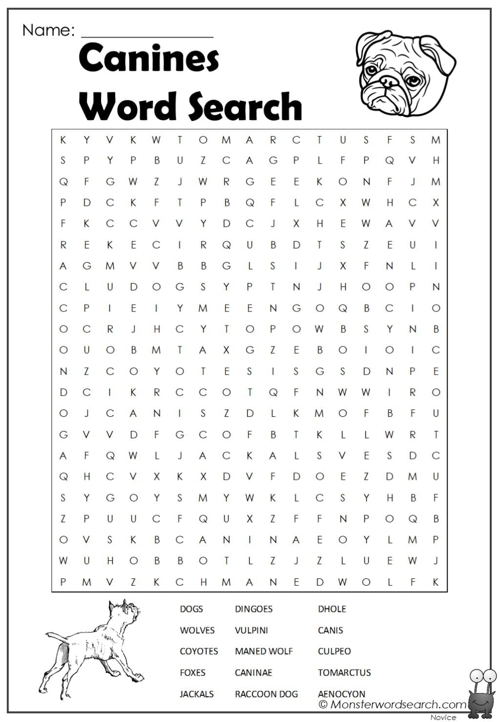 Canines Word Search Monster Word Search Canines Word Search Monster Word Search