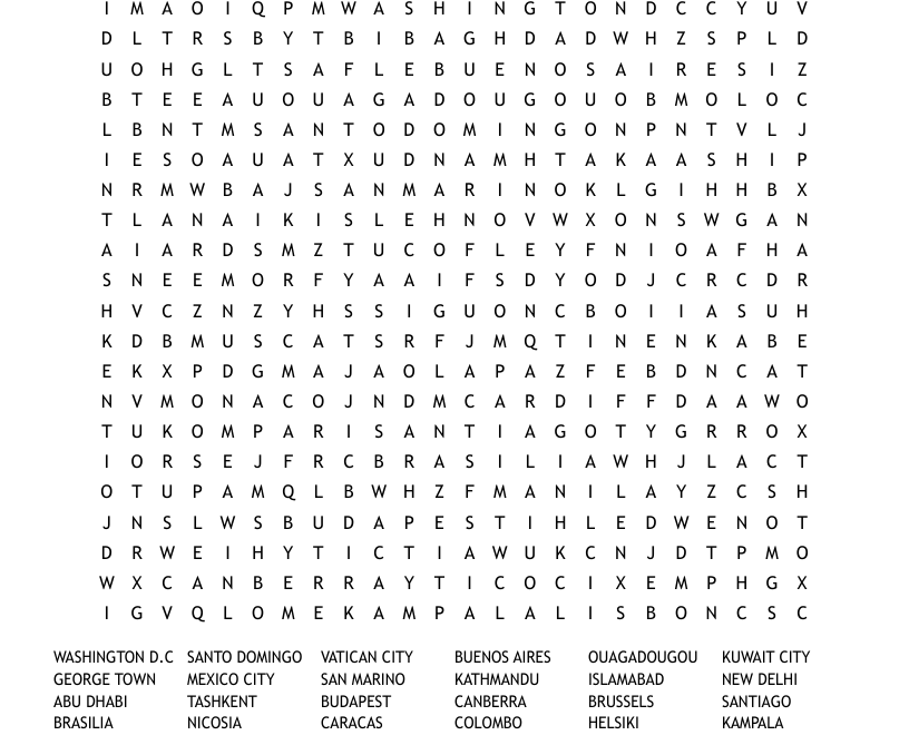 Capital Cities Word Search WordMint