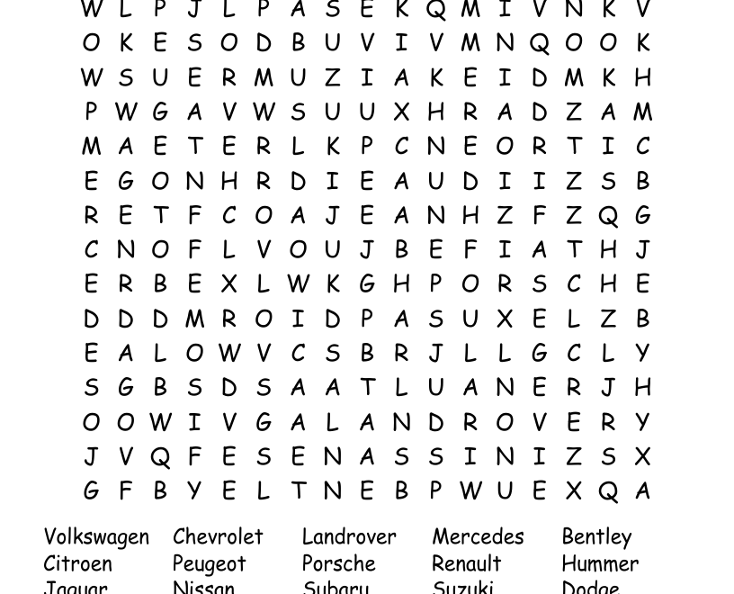 Car Brands Word Search WordMint