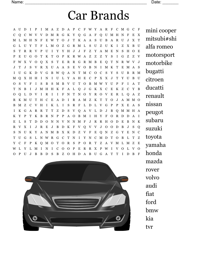 Car Brands Word Search WordMint