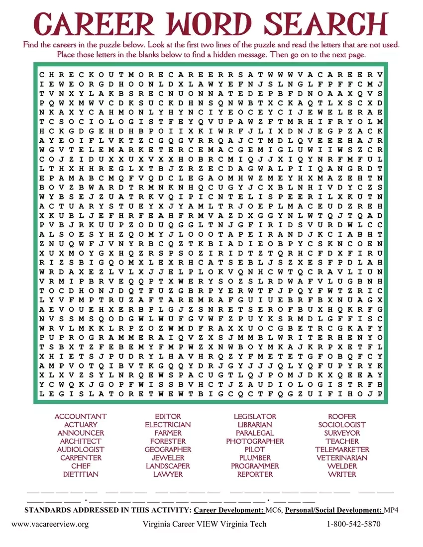 Careers Printable Word Search Puzzle