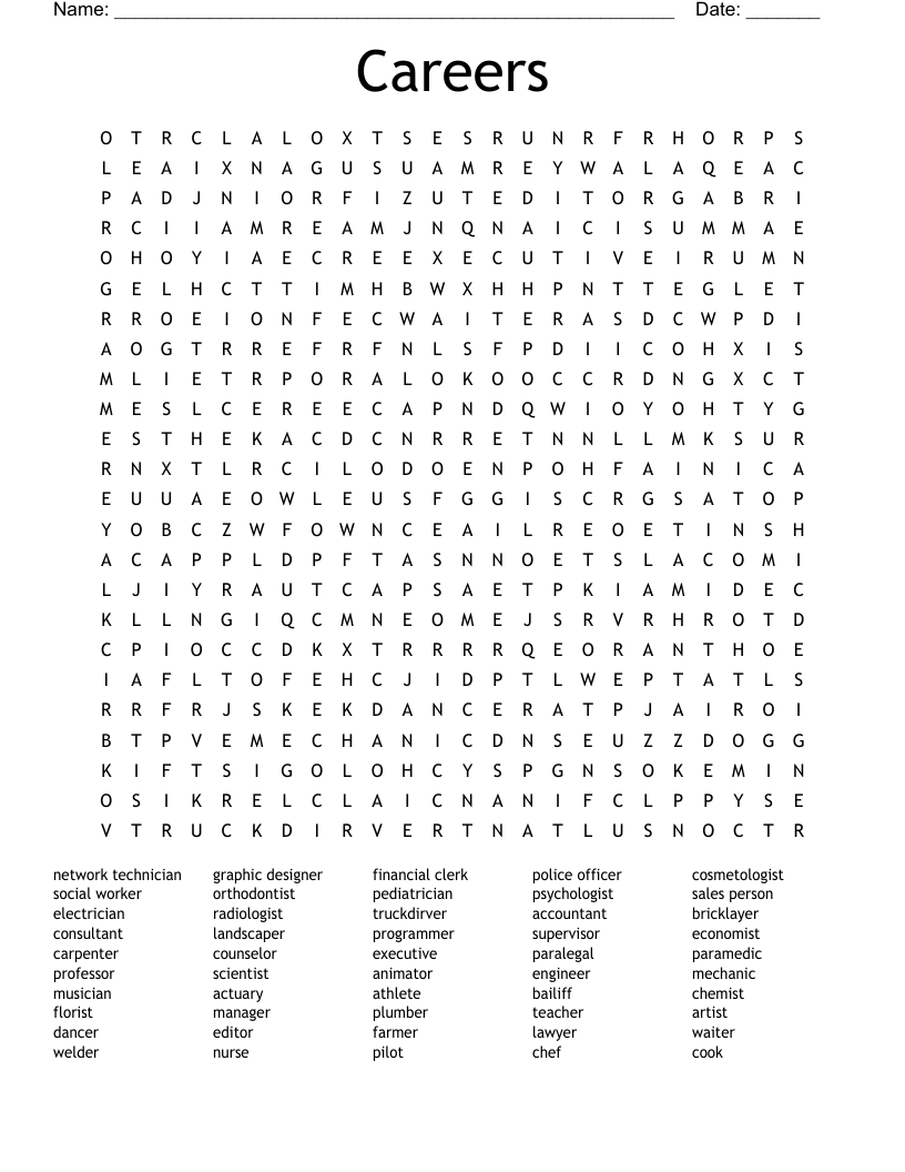 Career Word Search WordMint