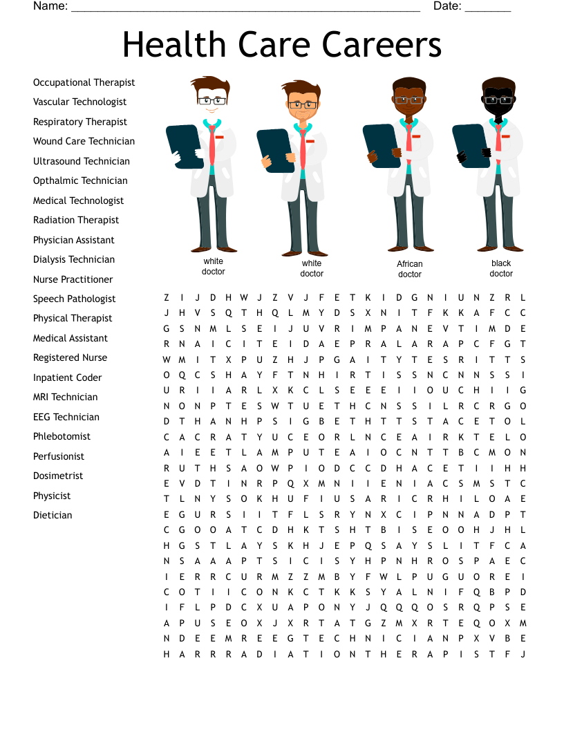 Careers In Health Social Care And Early Years Word Search WordMint