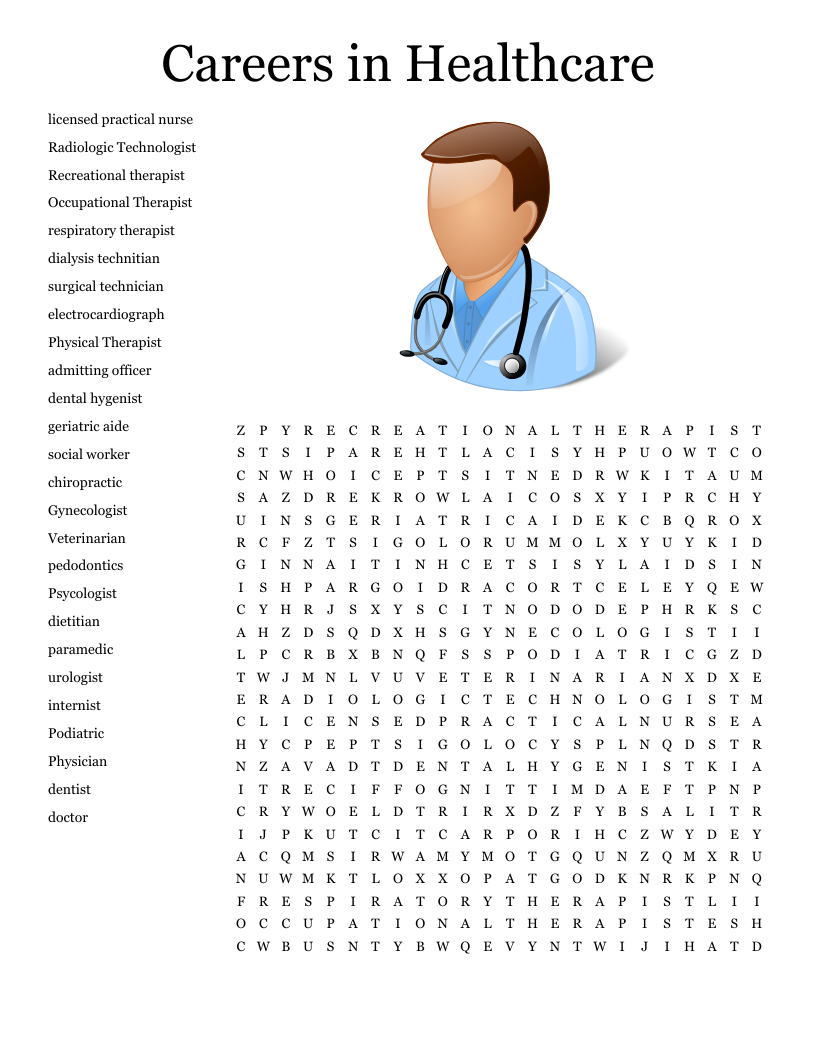 Careers In Healthcare Word Search WordMint