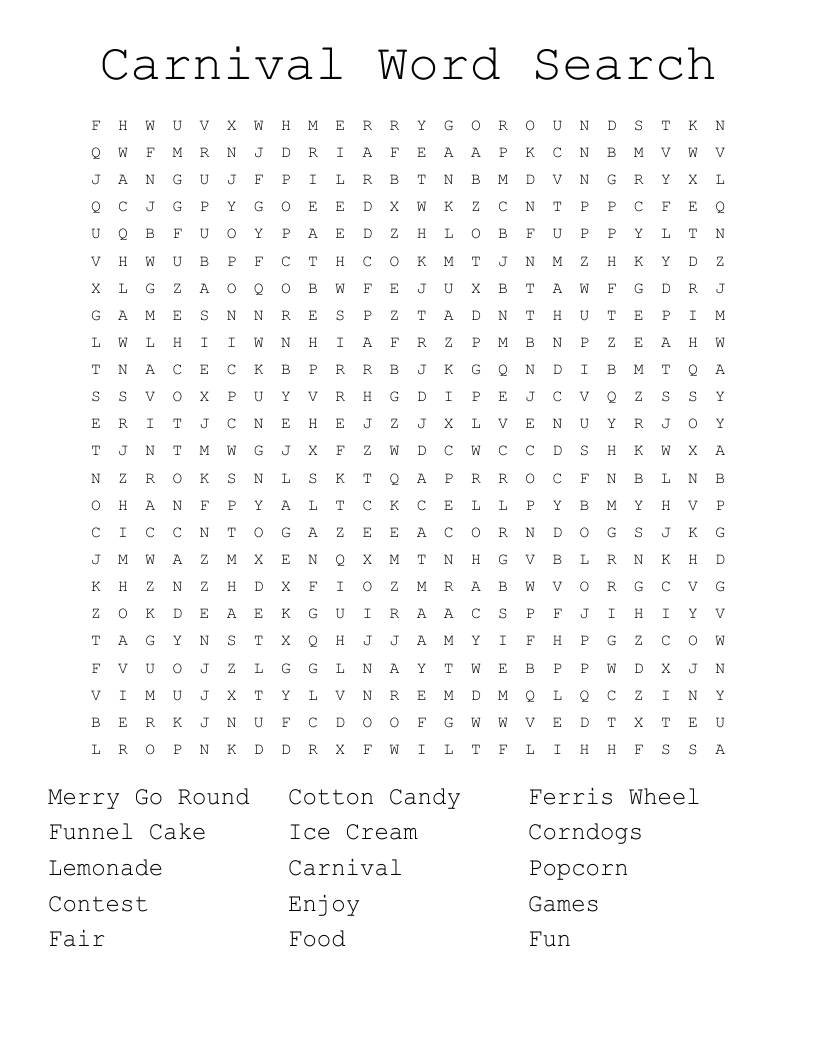 Carnival Word Search WordMint