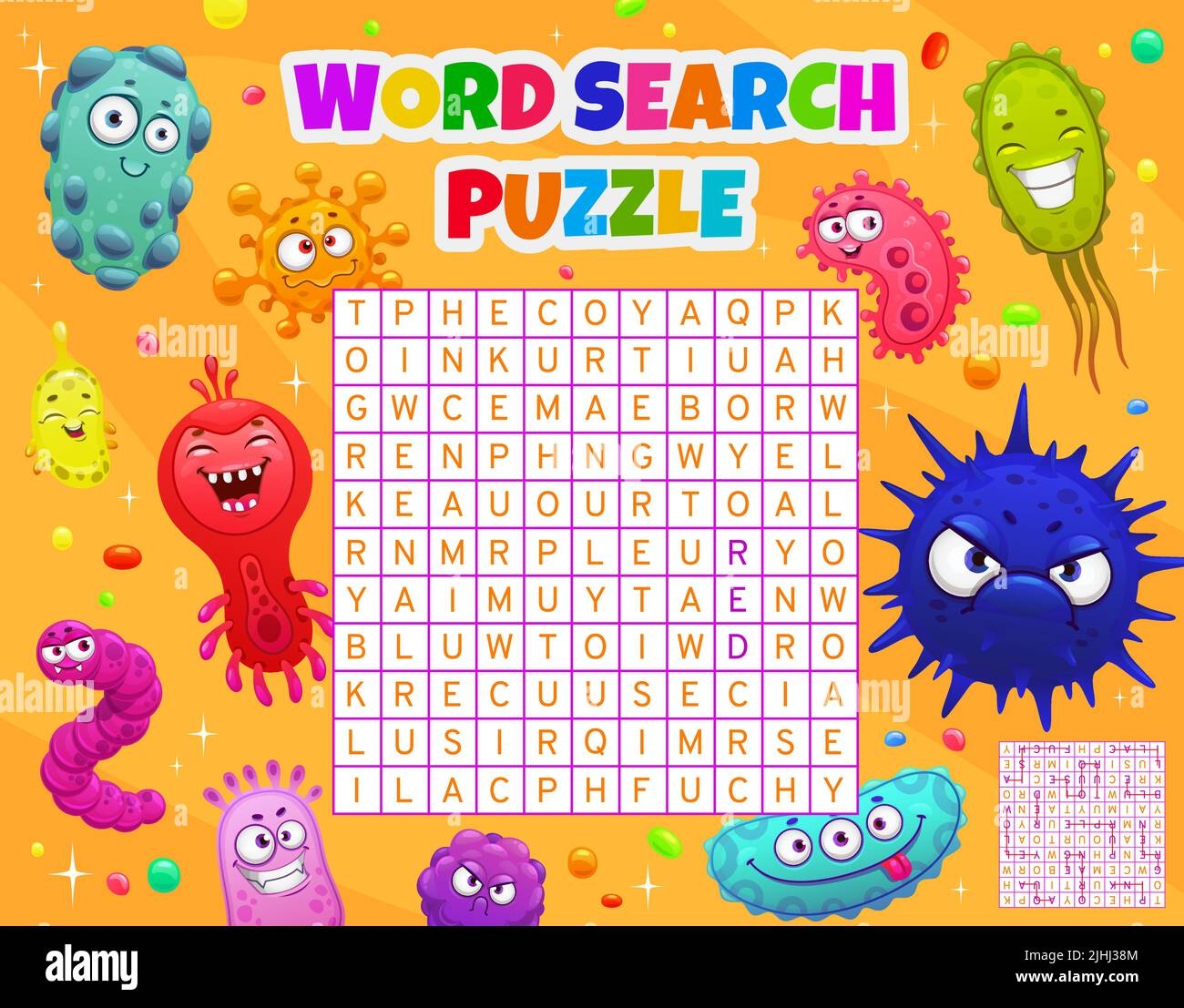 Cartoon Viruses Germs And Microbes Word Search Puzzle Game Worksheet Kids Quiz Vector Crossword Grid Brainteaser For Children With Funny Microorganism Characters And Latin Letters At Square Field Stock Vector Image 