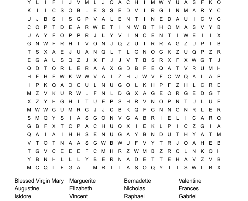 Catholic Saints Word Search WordMint