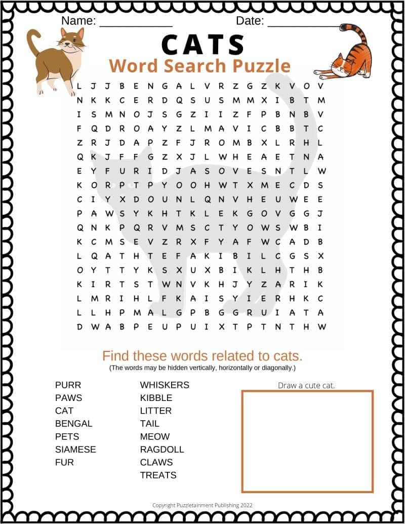 Cats Word Search Puzzle free Printable PDF Puzzletainment Publishing