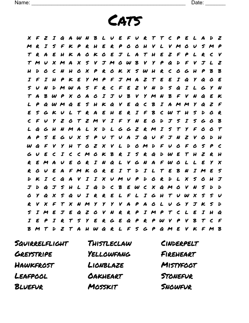 Cats Word Search WordMint Cats Word Search WordMint