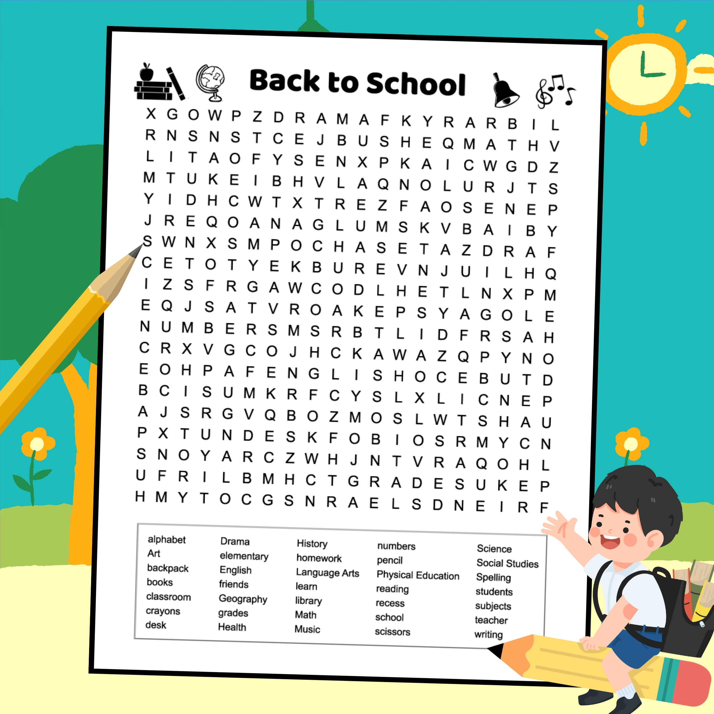Challenging Back To School Word Search For Kids