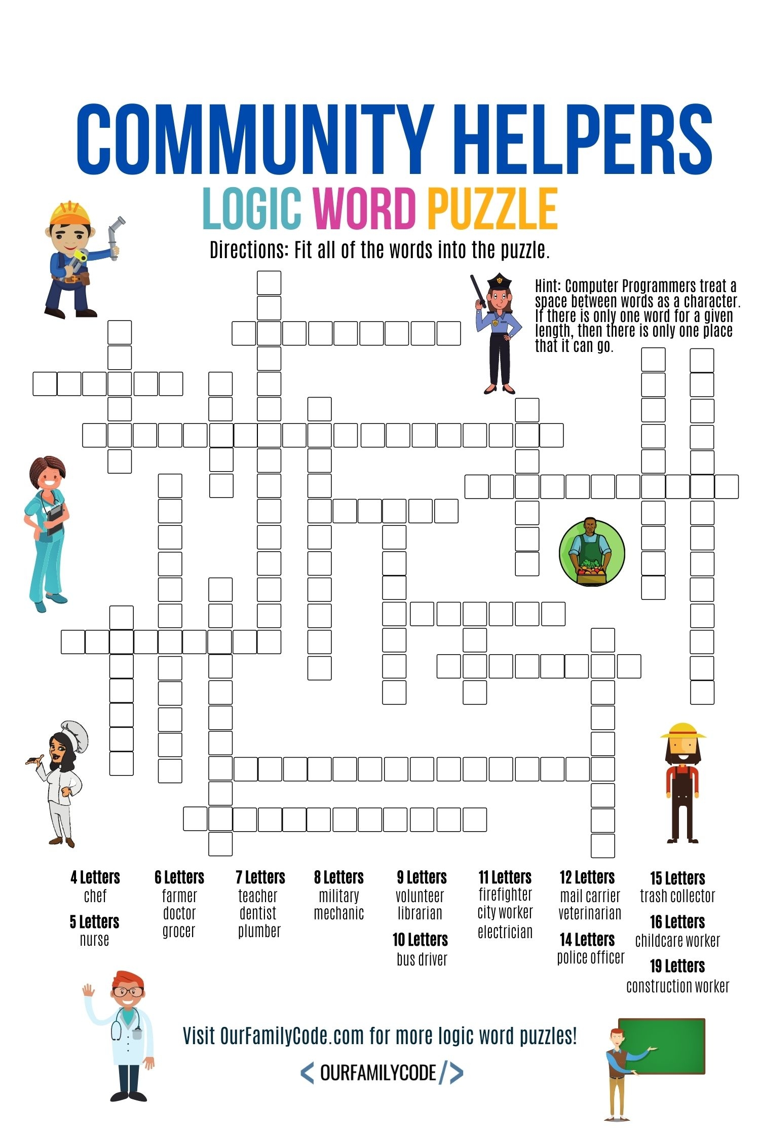 Check Out This Community Helpers Logic Word Puzzle Our Family Code