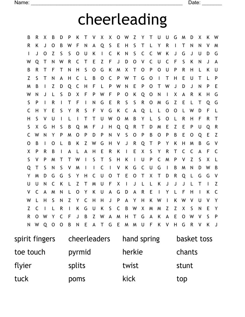 Cheerleading Word Search WordMint